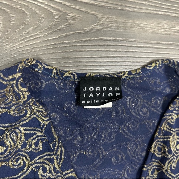 Jordan Taylor Navy Mesh Dress with Gold Design and Embellishment - Picture 3 of 6